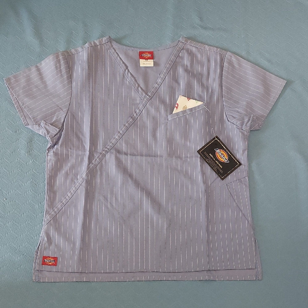 Dickies Light Blue Pinstripe V-Neck Scrub Top